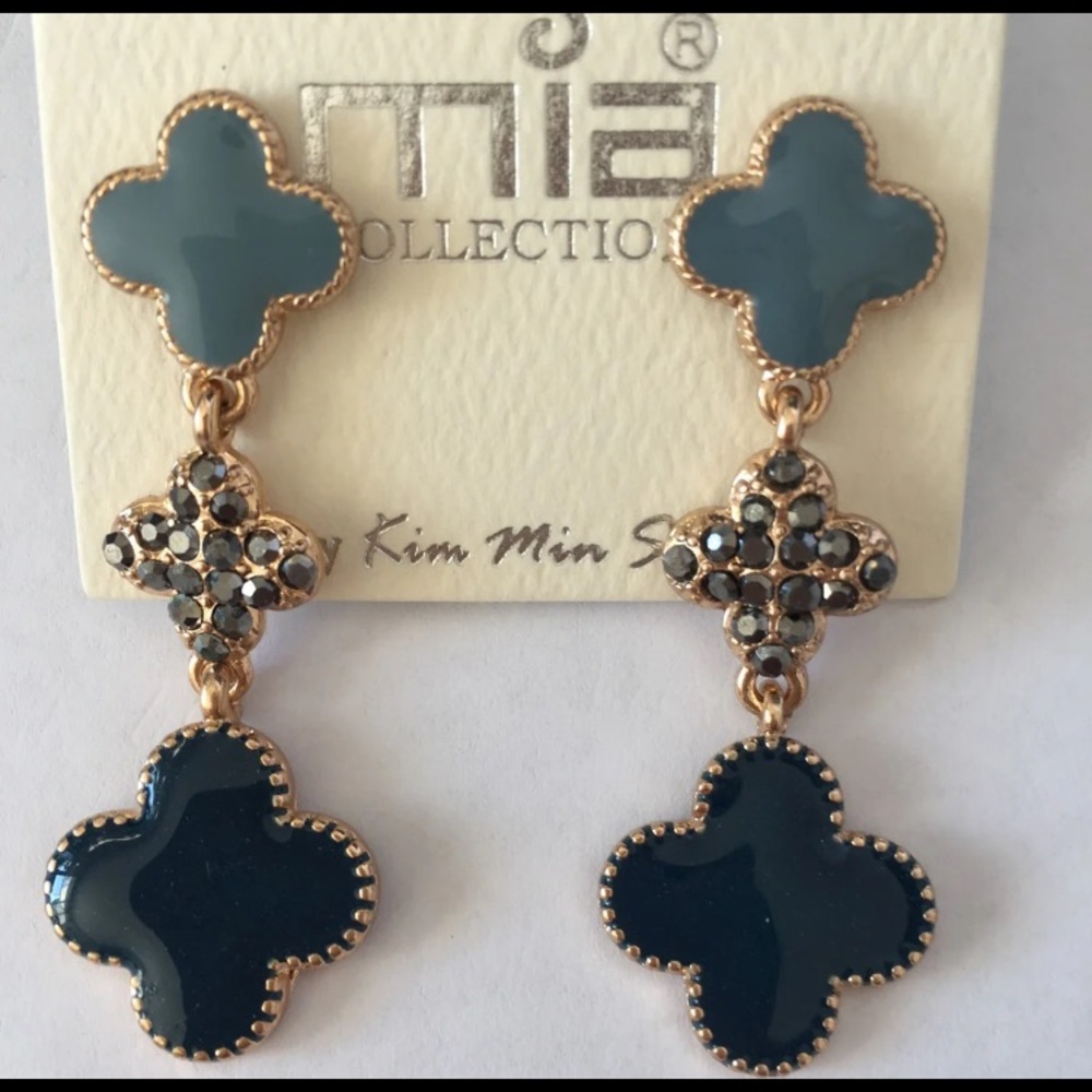 Blue Dangling Clover Earrings Party Bridesmaids